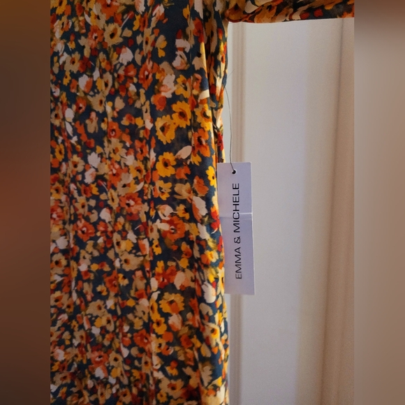 Emma & Michele Floral Midi Dress in Yellow, Orange, Blue - Picture 2 of 6